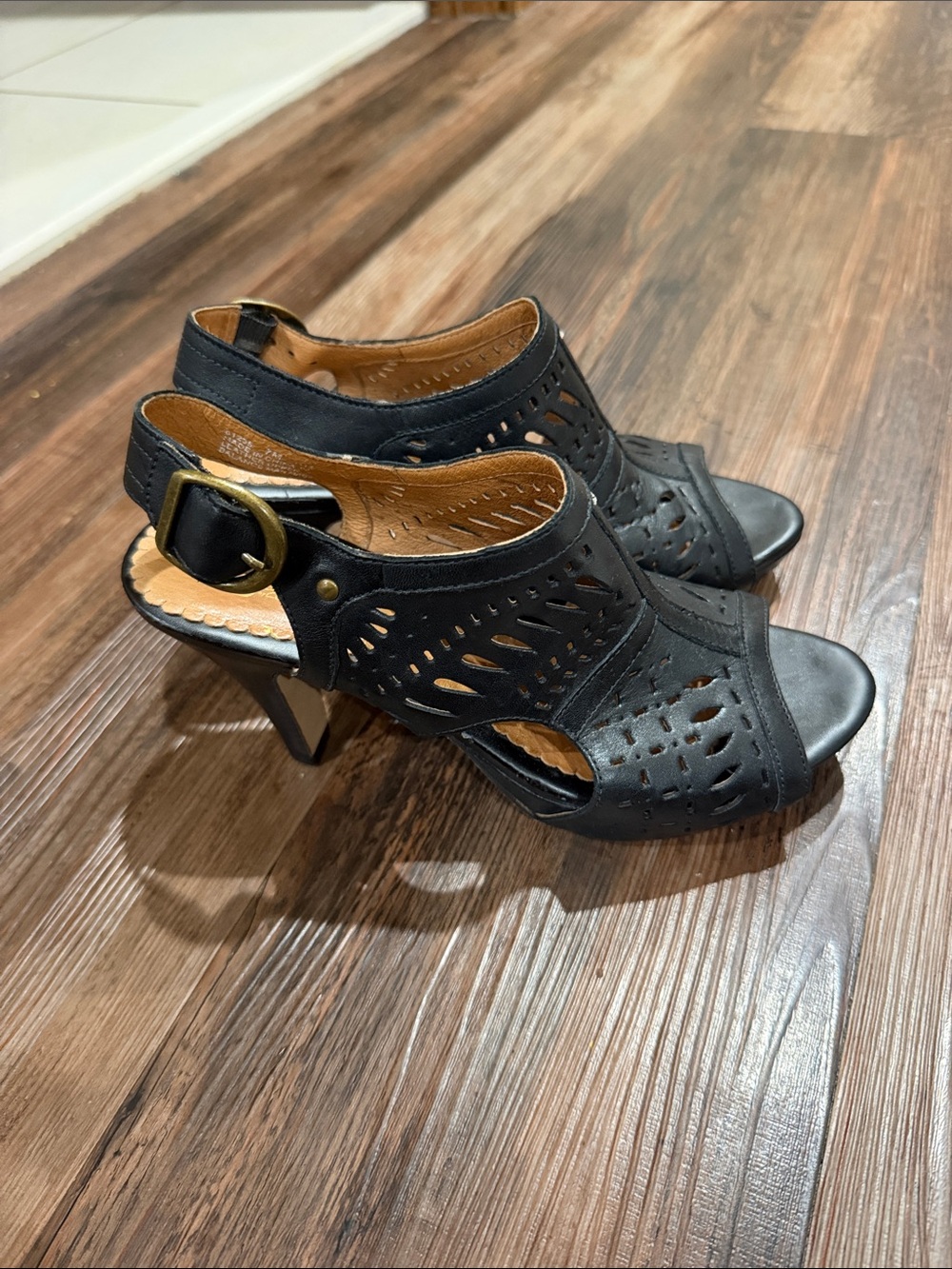 Indigo Black Laser-Cut Slingback Heels